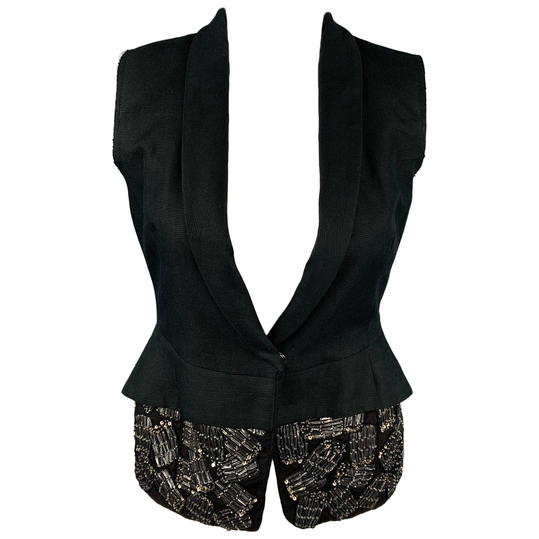 DRIES VAN NOTEN Size 6 Black Beaded Cotton / Linen Vest For Sale