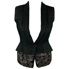 DRIES VAN NOTEN Size 6 Black Beaded Cotton / Linen Vest