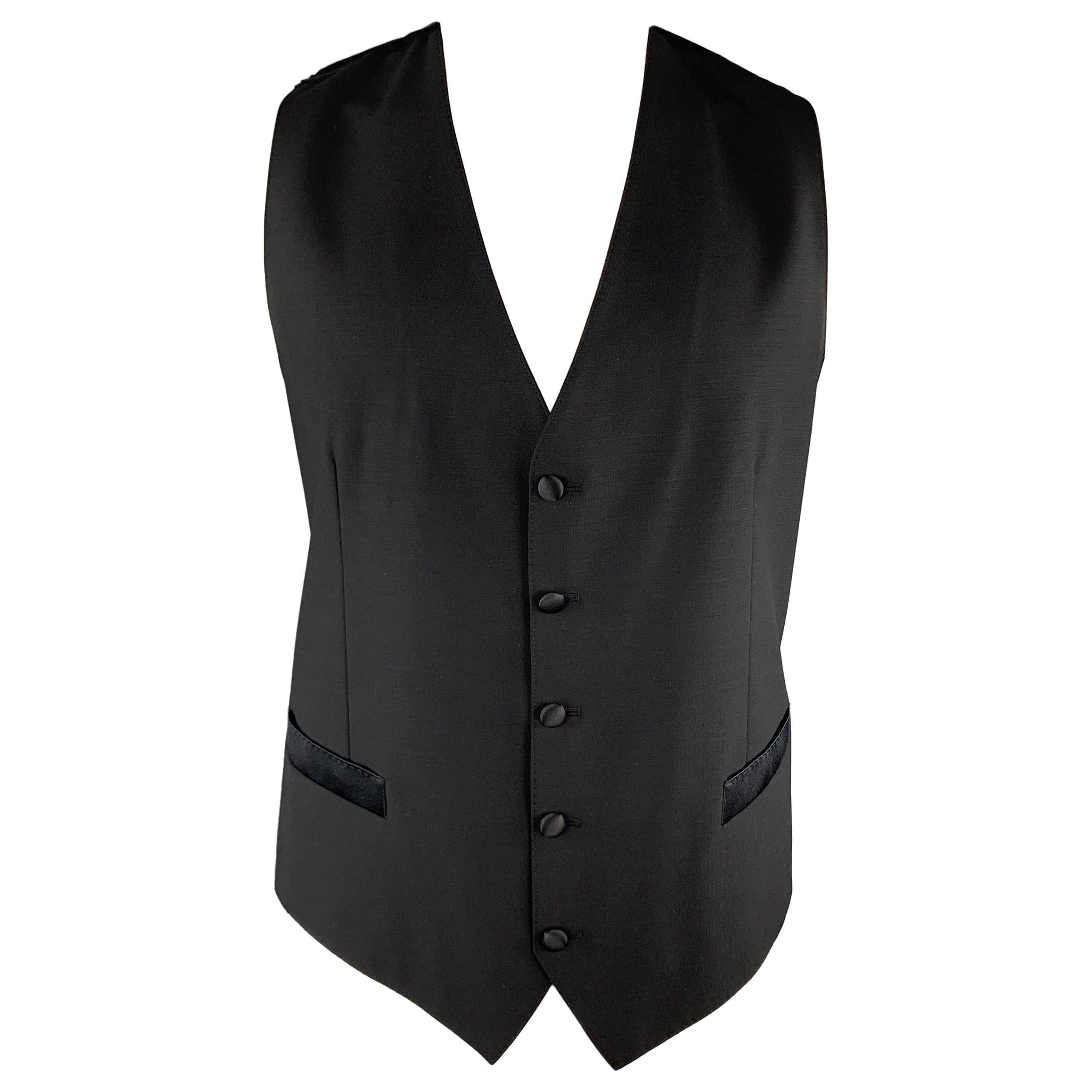 DOLCE & GABBANA Size 44 Black Wool Blend Polka Dot Back Buttoned Vest For Sale
