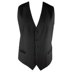 DOLCE & GABBANA Size 44 Black Wool Blend Polka Dot Back Buttoned Vest