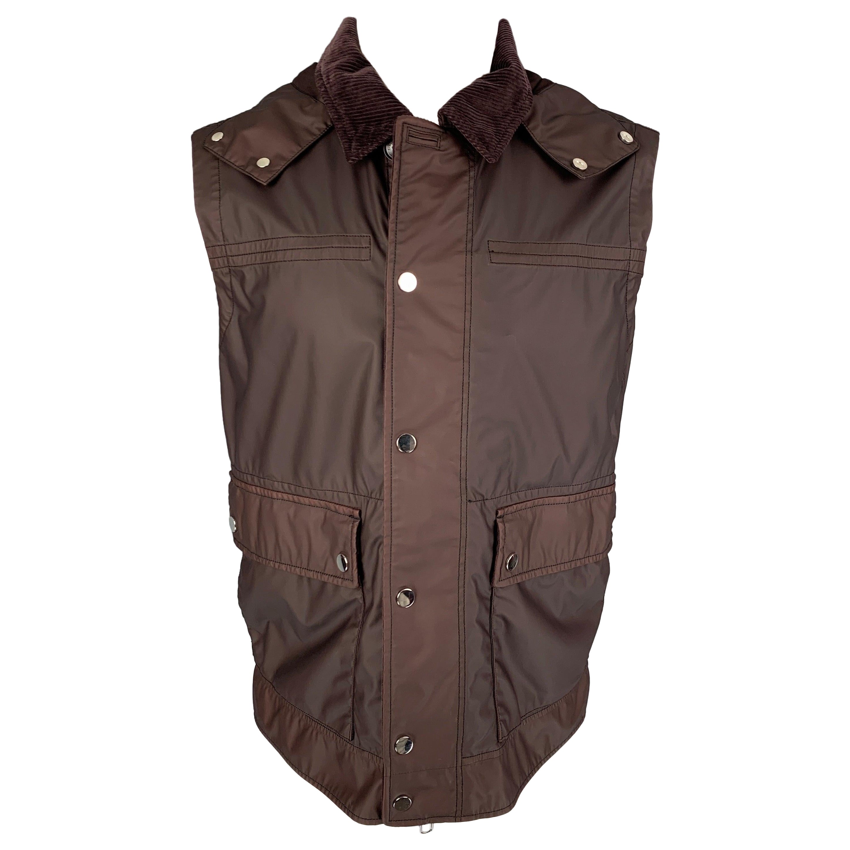 ERMENEGILDO ZEGNA Burgundy Size 40 Coated Wool Detachable Hood Vest For Sale