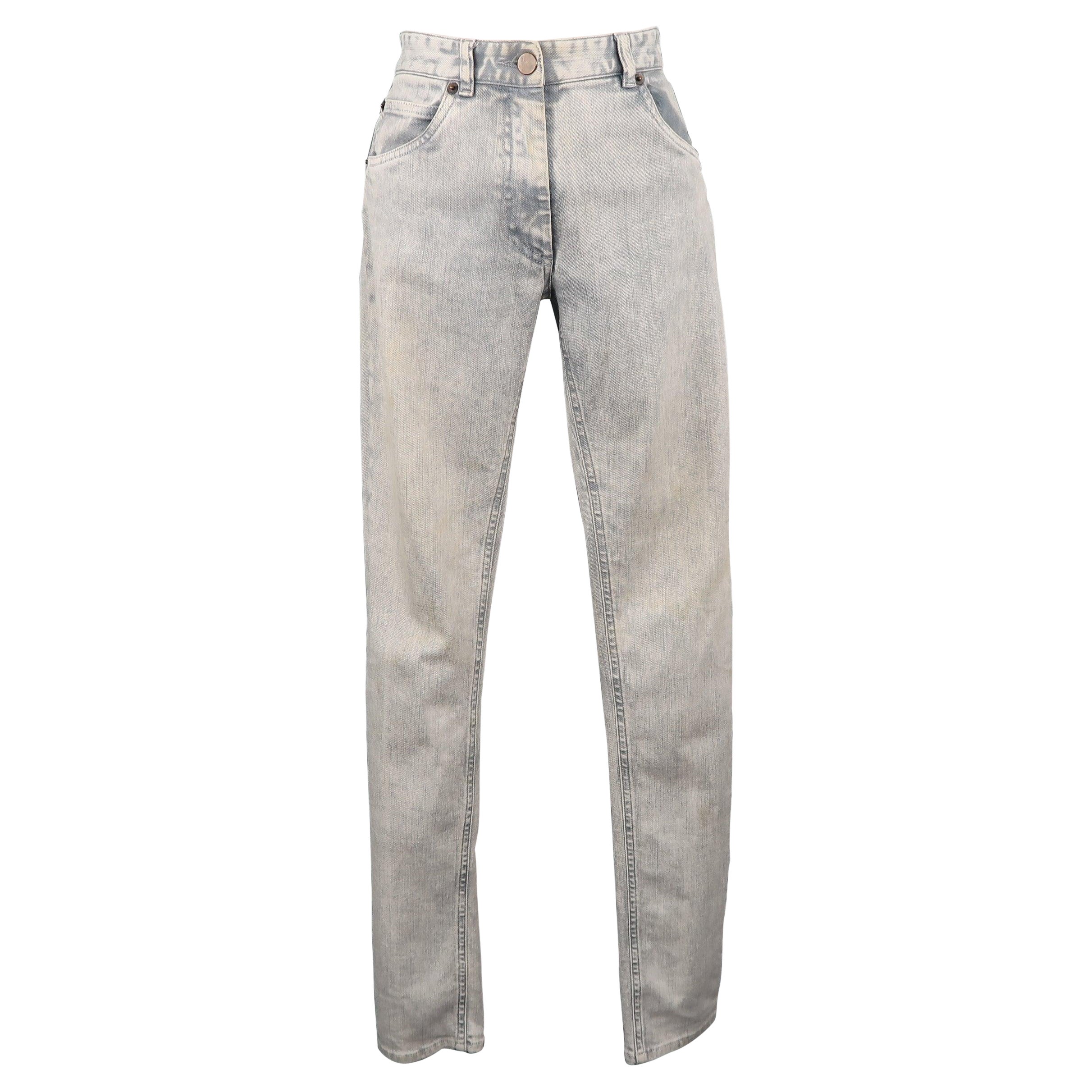 MAISON MARTIN MARGIELA Size 6 Light Grey Acid Wash Skinny Jeans For Sale