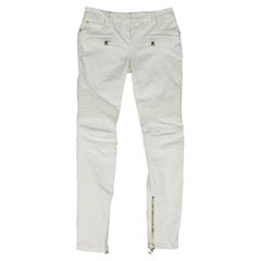 BALMAIN Größe 4 Weiß Baumwolle Gold Zip Moto Jeans