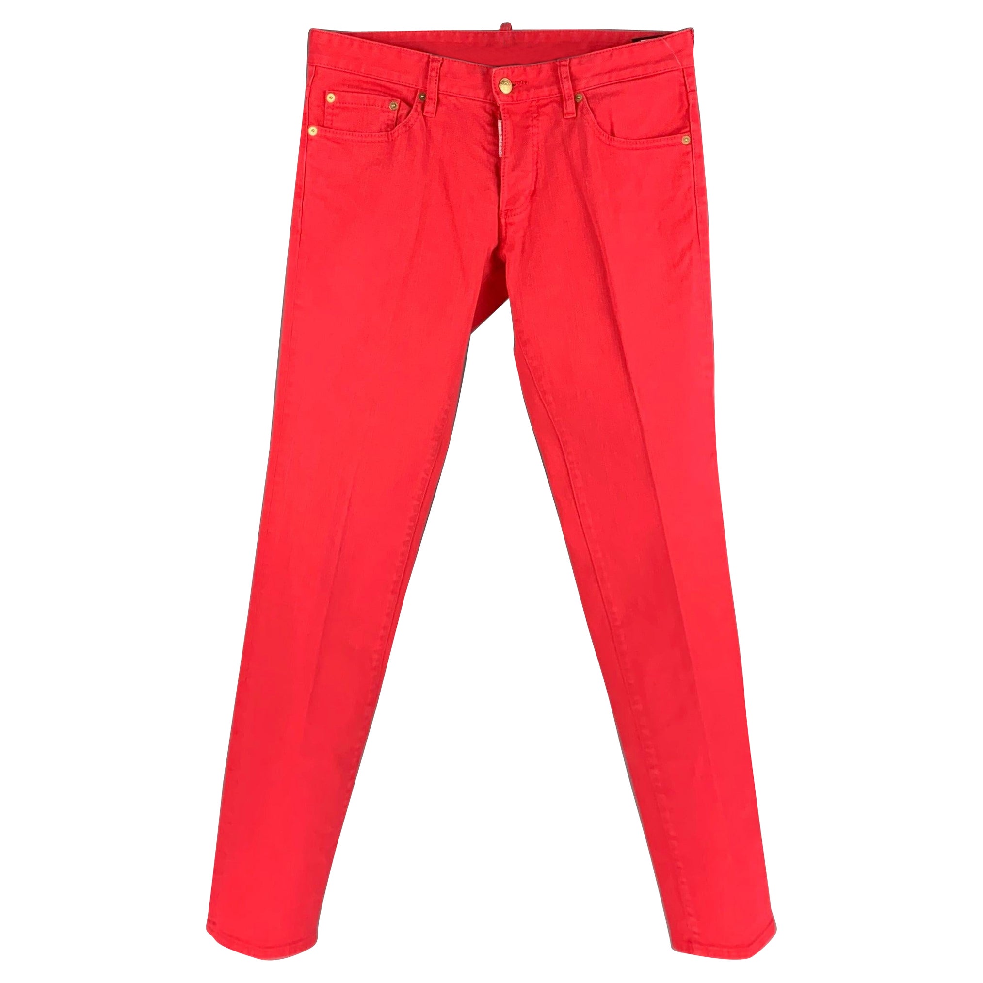 DSQUARED2 Size 32 Red Cotton Elastane Button Fly Jeans For Sale