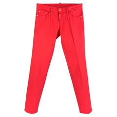 Used DSQUARED2 Size 32 Red Cotton Elastane Button Fly Jeans