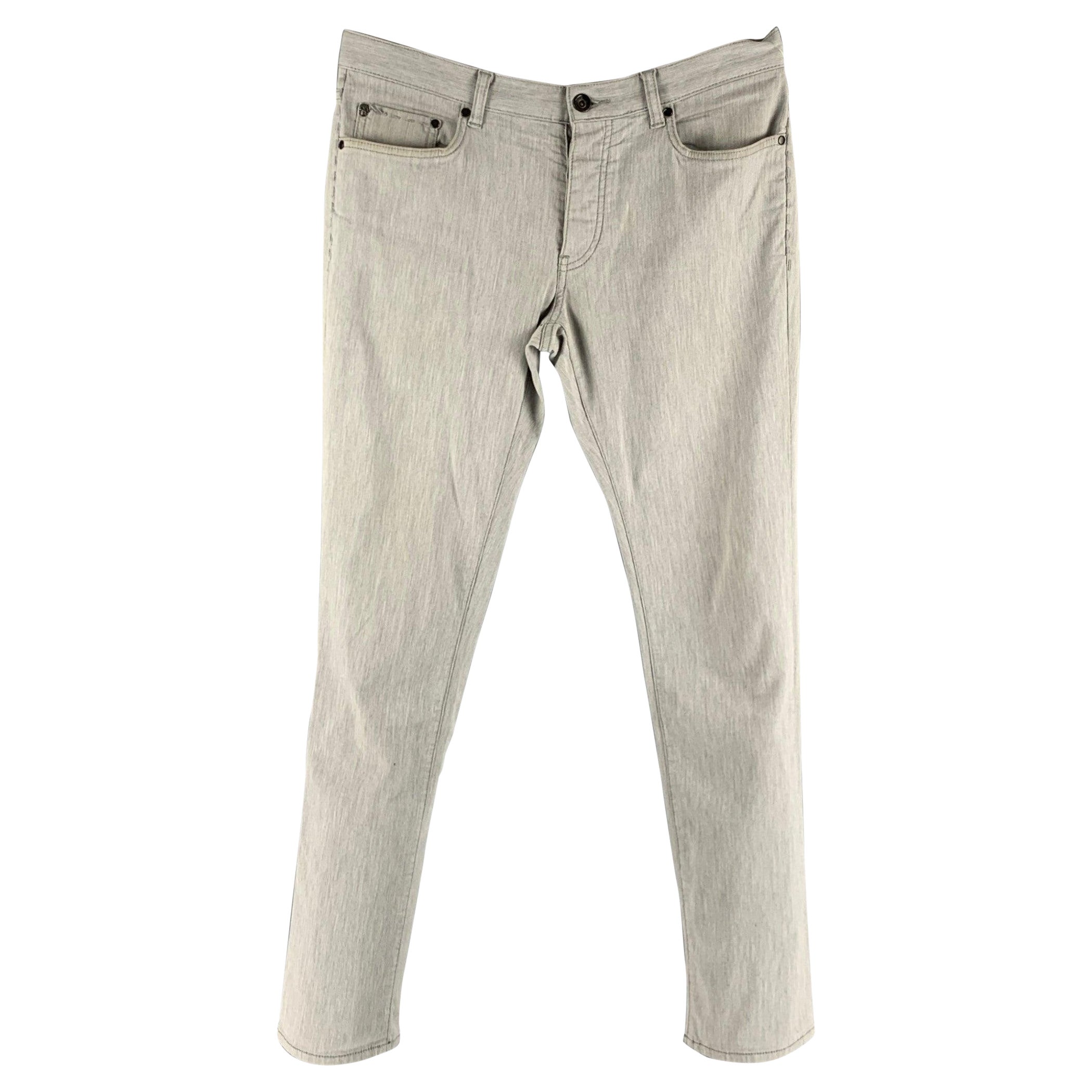 JOHN VARVATOS Size 32 Light Grey Cotton Elastane Jeans For Sale