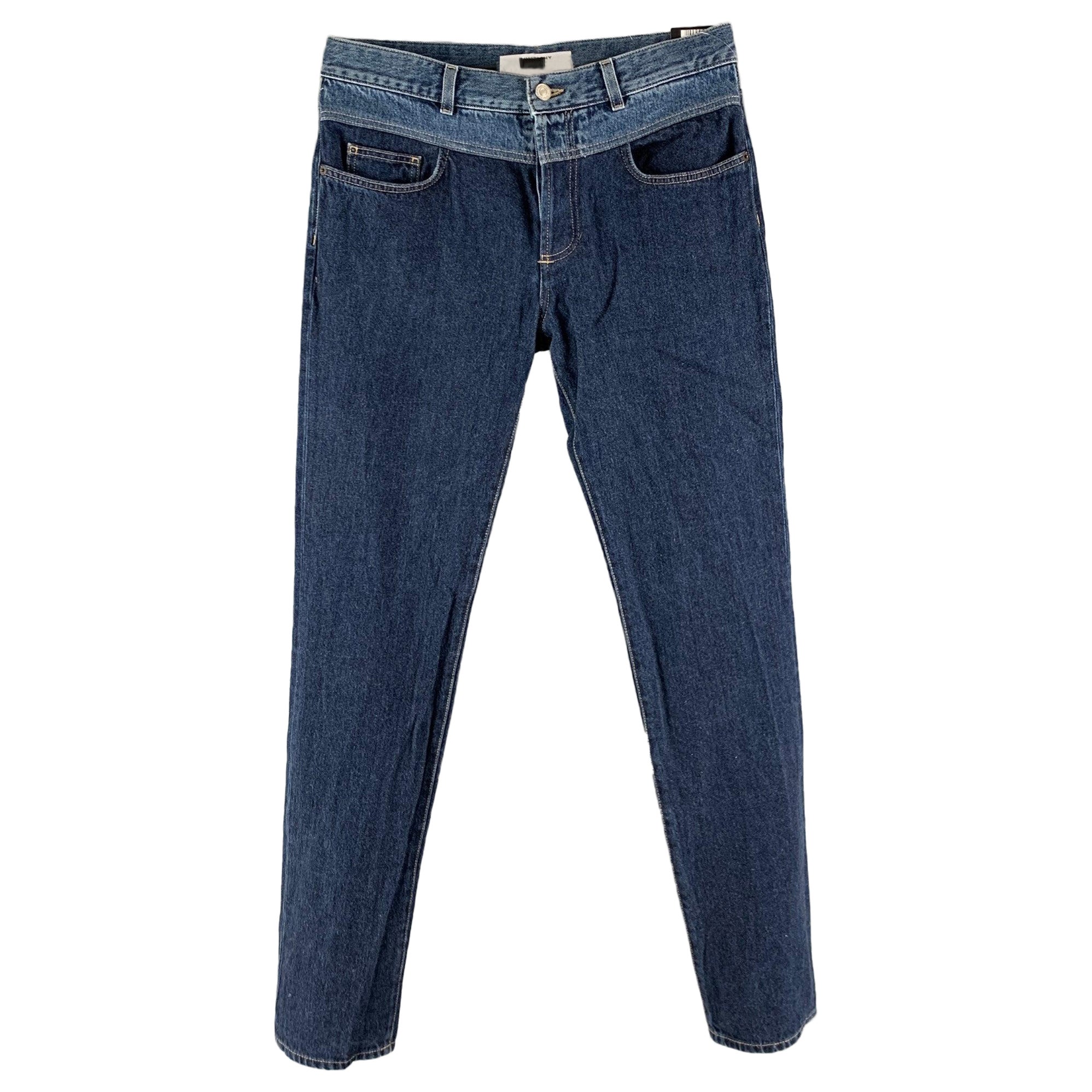 GIVENCHY Size 32 Blue Two Toned Cotton Button Fly Jeans For Sale