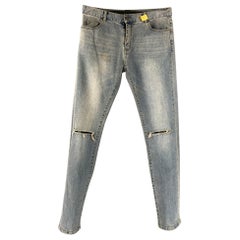 SAINT LAURENT Größe 32 Hellblaue gewaschene Denim-Jeans mit schlanken Ärmeln