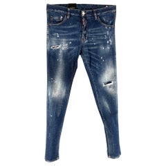 DSQUARED2 Größe 32 Blaue Distressed Baumwolle im Used-Look  Elastan Jeans mit Knopfleiste