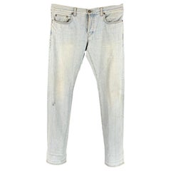 SAINT LAURENT Taille 33 Bleu clair Coton Elasthanne Jeans à patte de boutonnage