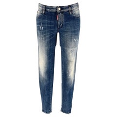 DSQUARED2 Size 6 Blue White Cotton  Elastane Paint Splattered Narrow leg Jeans