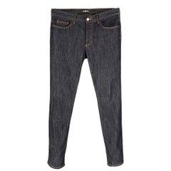 BALDININI Size 34 Navy Contrast Stitch Cotton  Elastane Button Fly Jeans