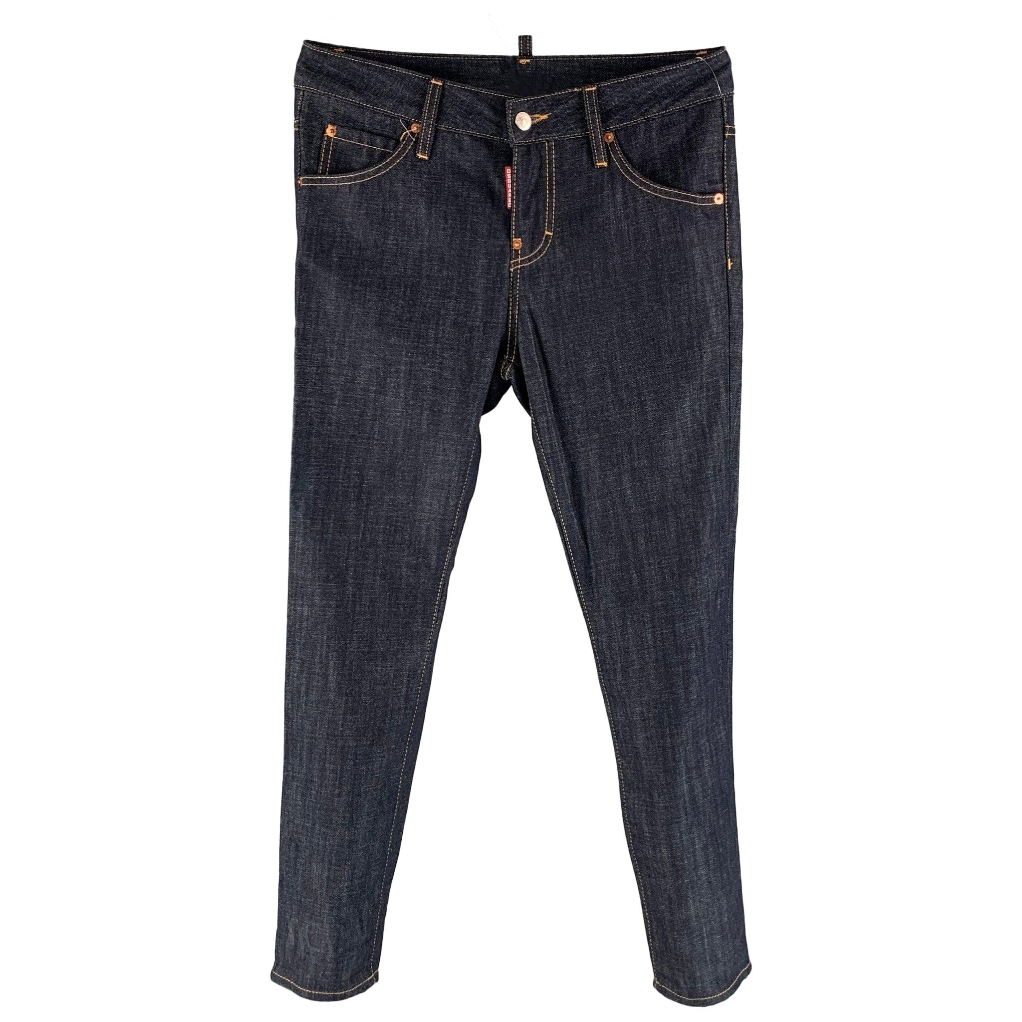 DSQUARED2 Größe 4 Marineblaue Baumwoll-Fly Jeans mit Kontraststich und Knopfleiste im Angebot