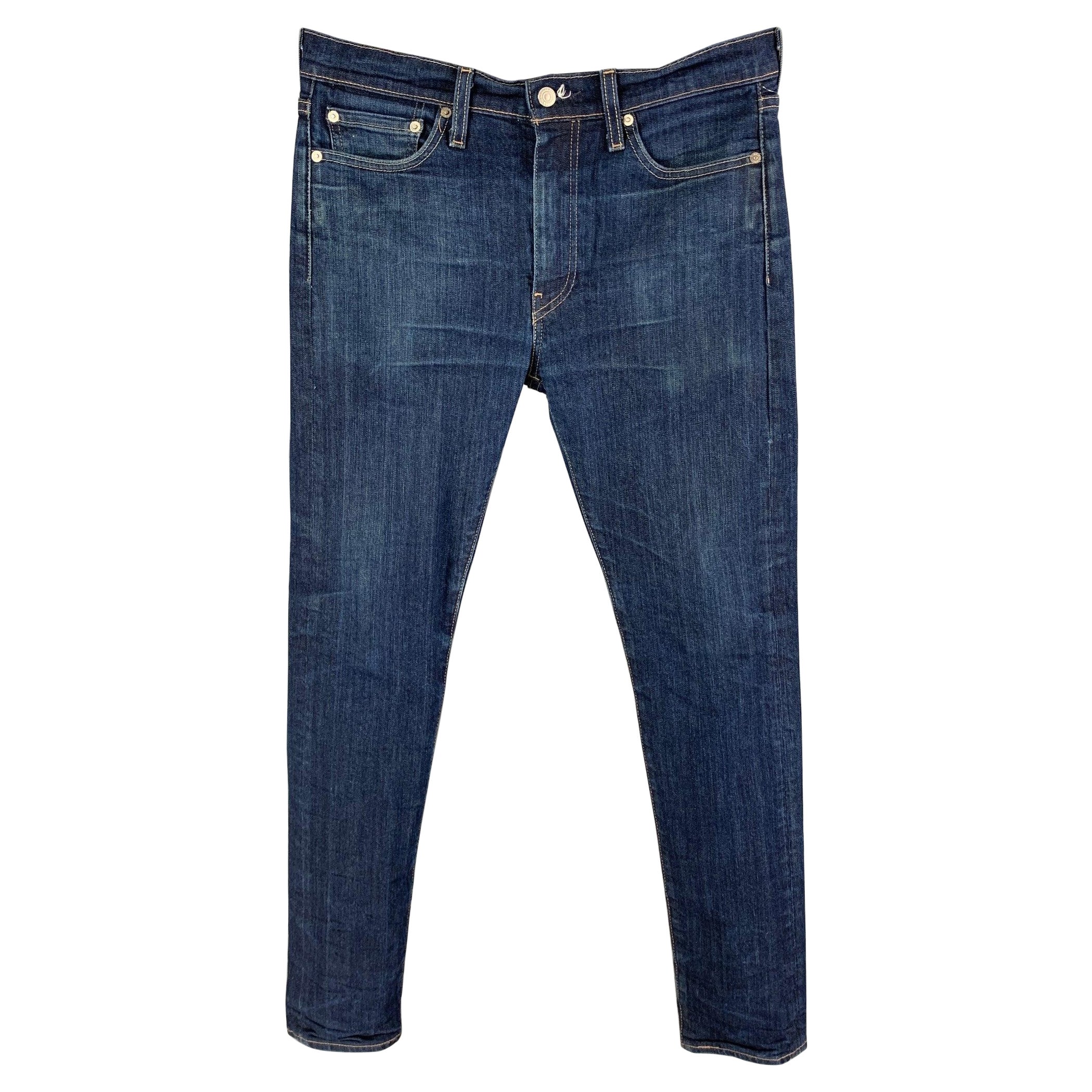 LEVI'S Size 33 Blue Washed Cotton Slim Jeans For Sale