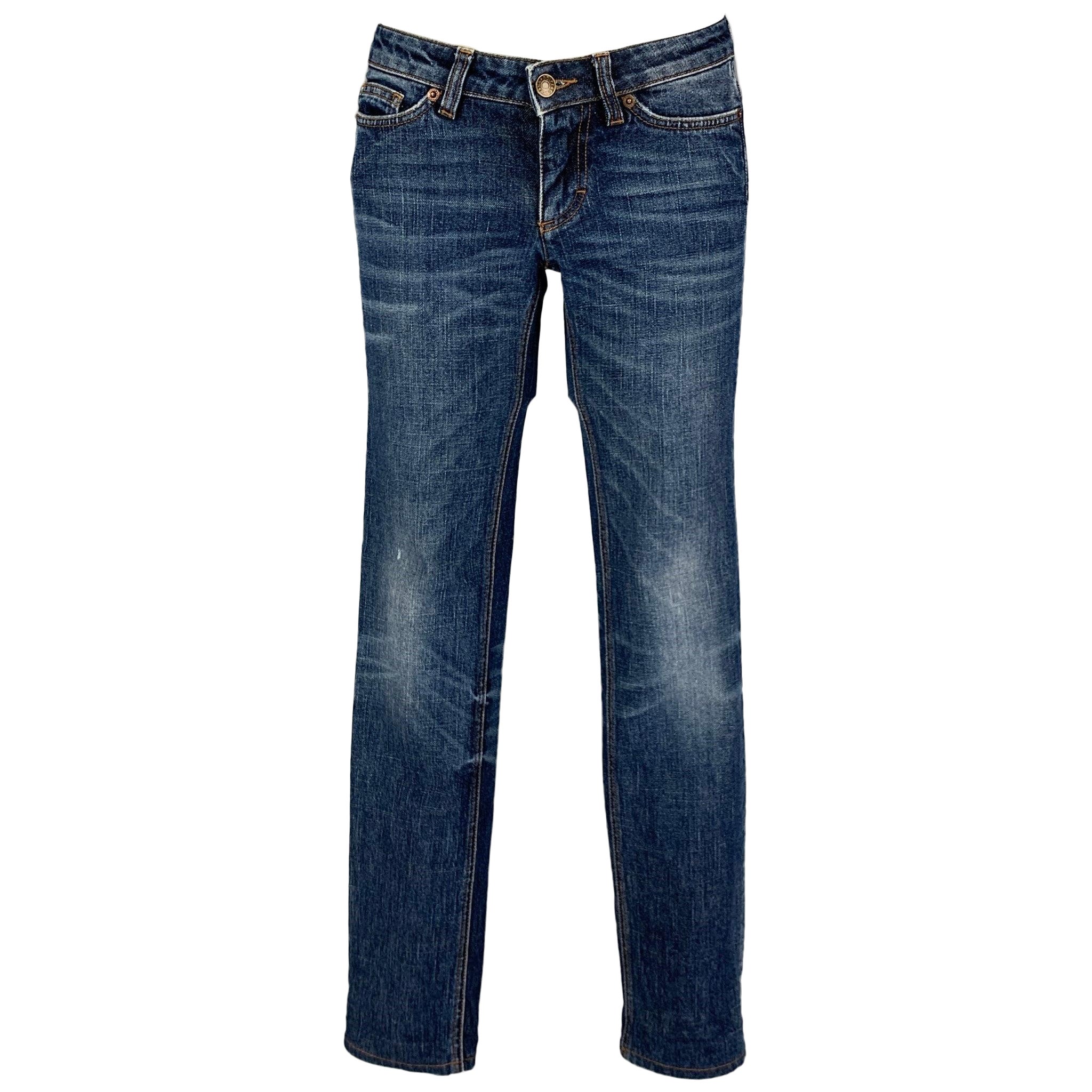 DOLCE & GABBANA Size 0 Blue Cotton Contrast Stitch Straight Jeans For Sale