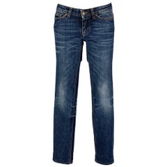 DOLCE & GABBANA Size 0 Blue Cotton Contrast Stitch Straight Jeans