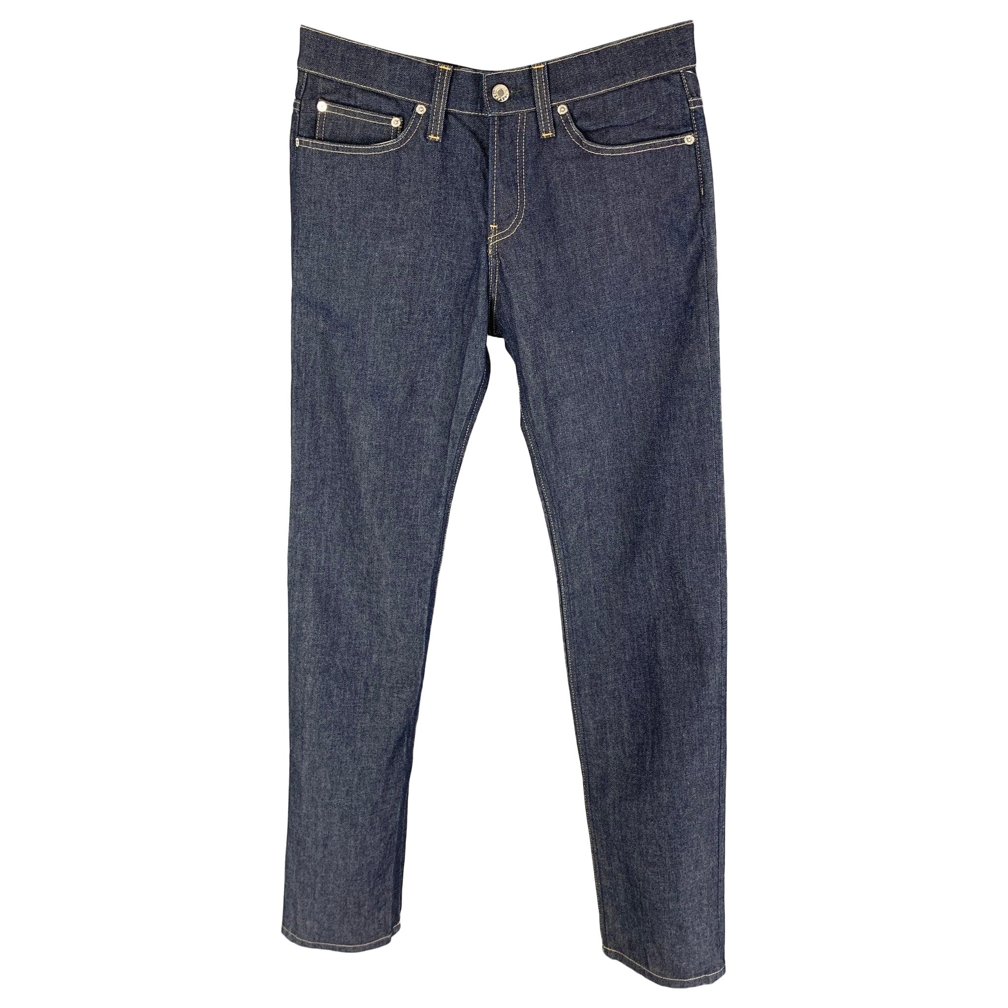 HELMUT LANG Size 30 Blue Cotton Slim Multi Key Rings Jeans For Sale