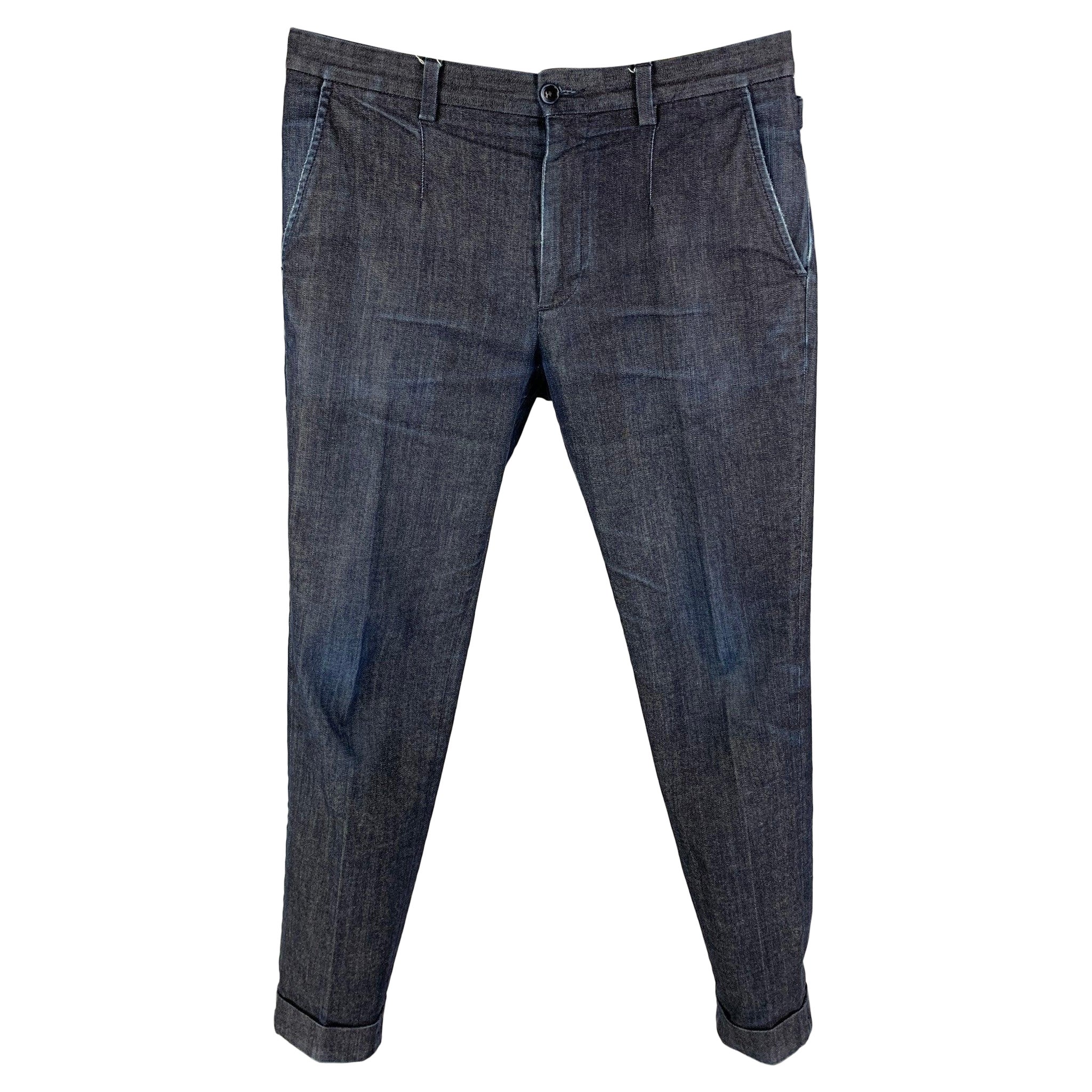 DOLCE & GABBANA Size 28 Blue Indigo Cotton Blend Slim Cuffed Jeans For Sale