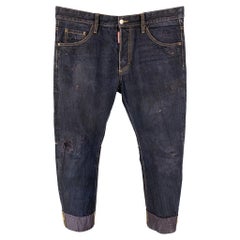 DSQUARED2 Size 34 Dark Navy Distressed Cotton Cropped Jeans