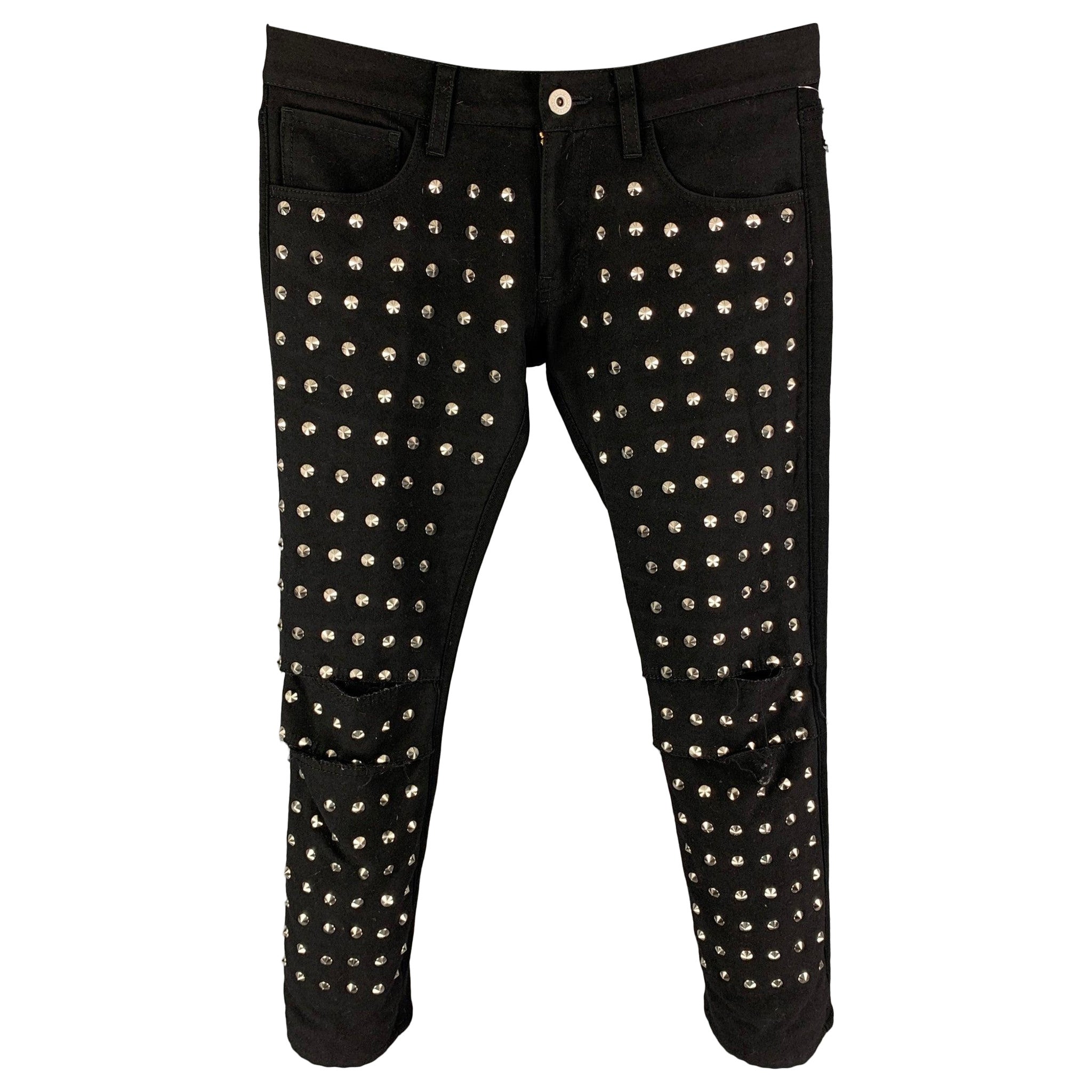 JUNYA WATANABE Size 6 Black Silver Studded Cutout Jeans For Sale