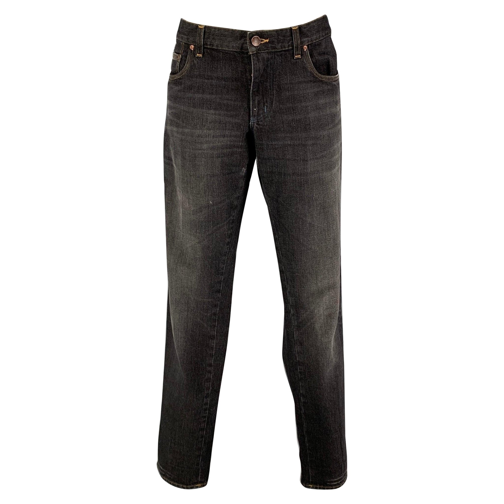 DOLCE & GABBANA Size 10 Grey Cotton Distressed Jeans For Sale