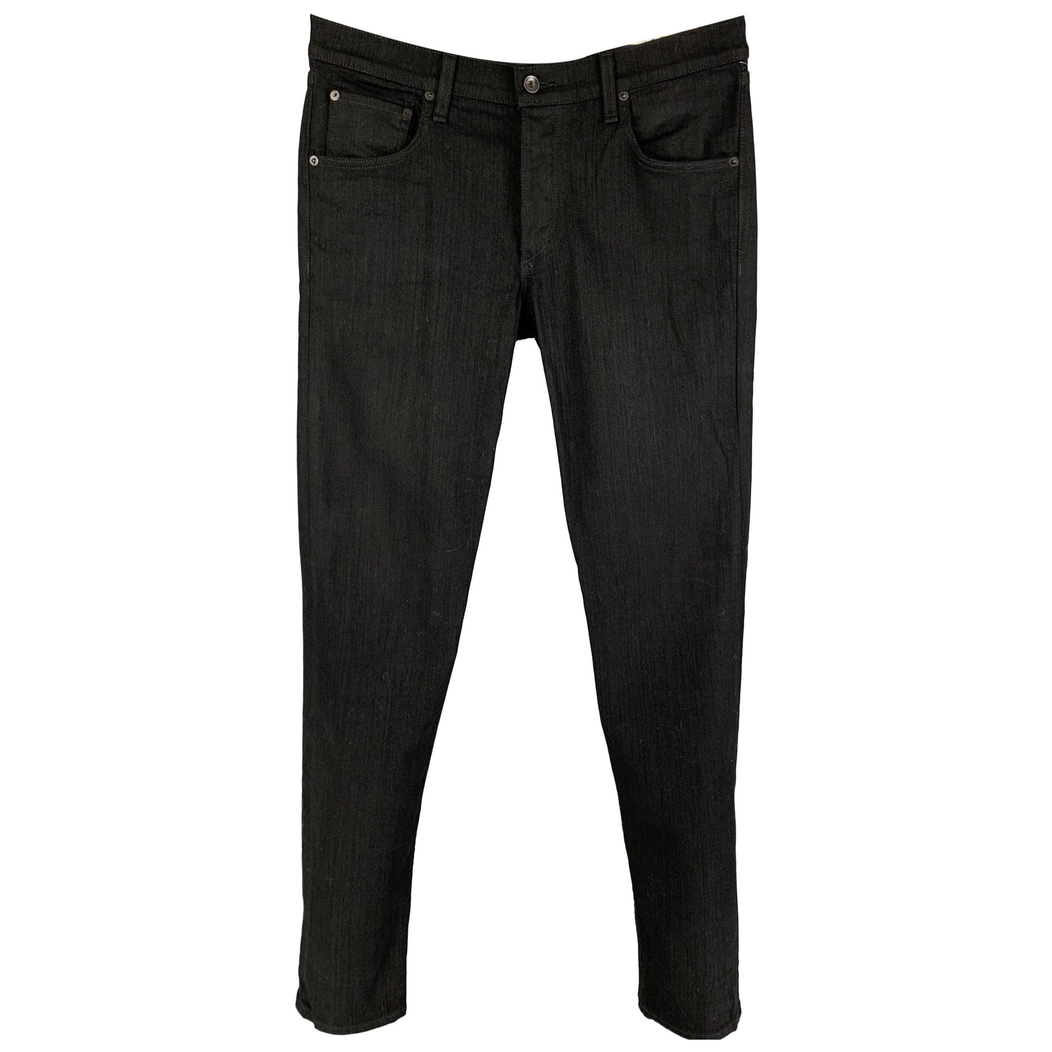 RAG & BONE Size 31 Black Cotton Polyurethane Slim Button Fly Jeans For Sale