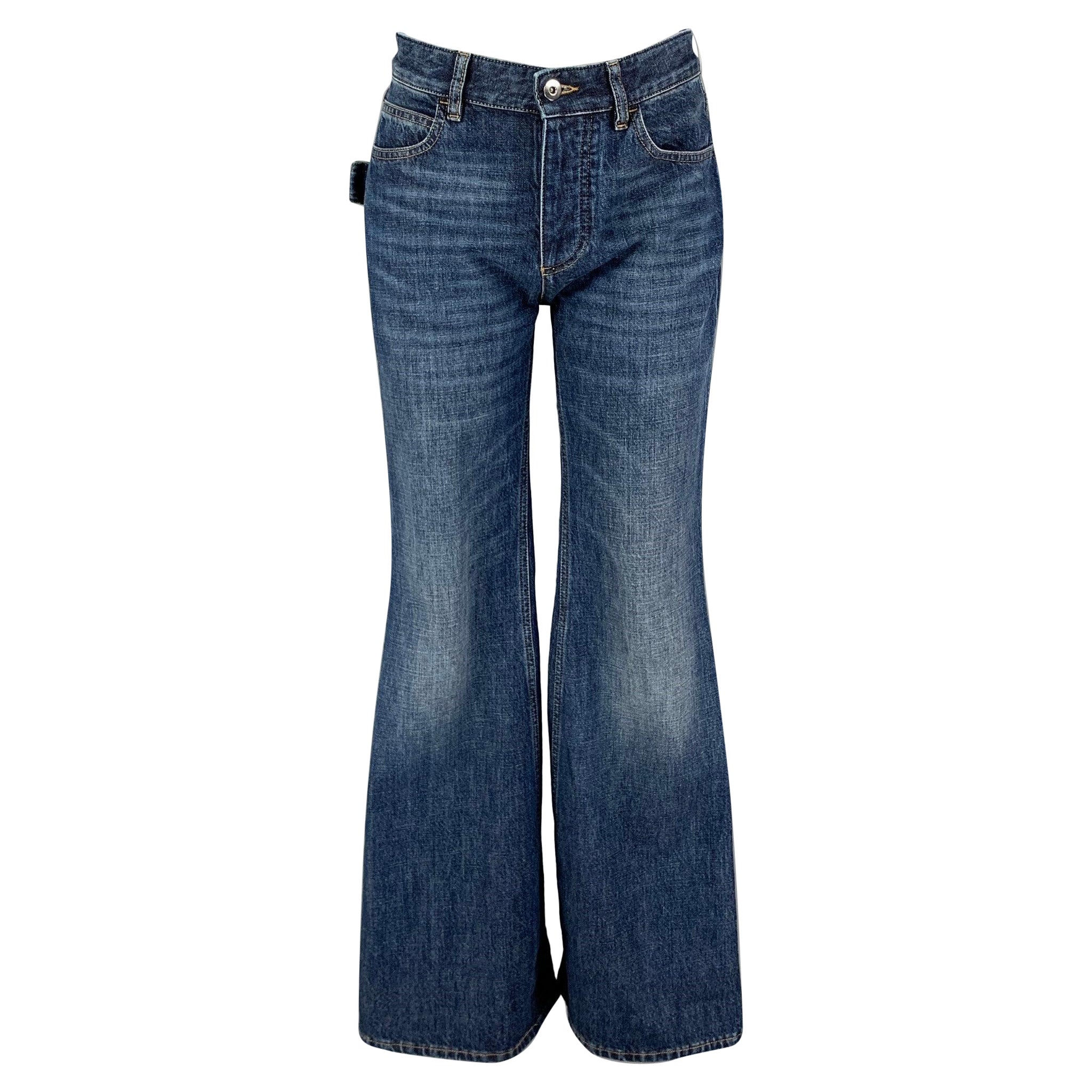 BOTTEGA VENETA Size 0 Blue Cotton Bell Bottom Jeans For Sale
