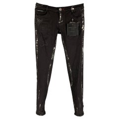 PHILIPP PLEIN Size 2 Cotton Paint Splattered Super Slim Fit The Glory Jeans