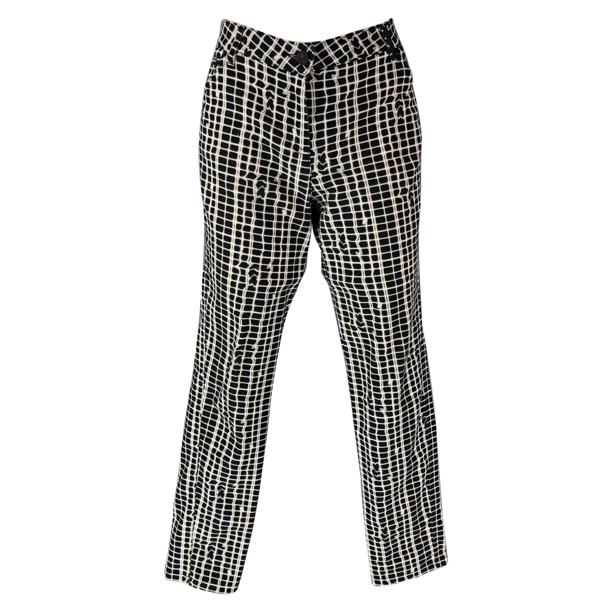 KENZO Size 4 Black & White Cotton Print Jeans For Sale