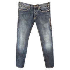 NEIL BARRETT Größe 30 Indigo Distressed Denim Button Fly Jeans mit Knopfleiste