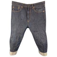 JUNYA WATANABE Size XS Indigo Contrast Stitch Cotton / Linen Cropped Jeans