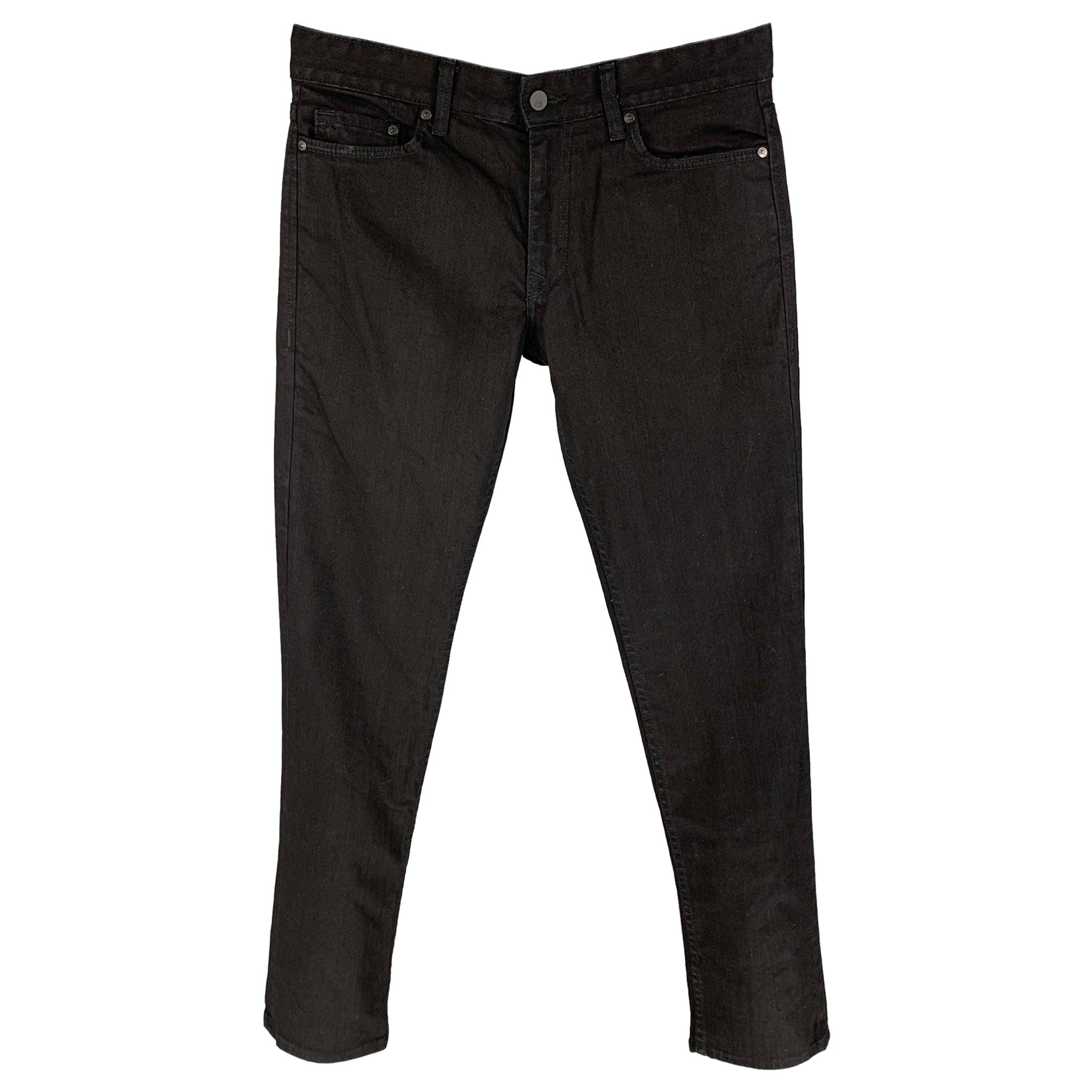 CALVIN KLEIN Size 31 Black Cotton Zip Fly Slim Jeans For Sale