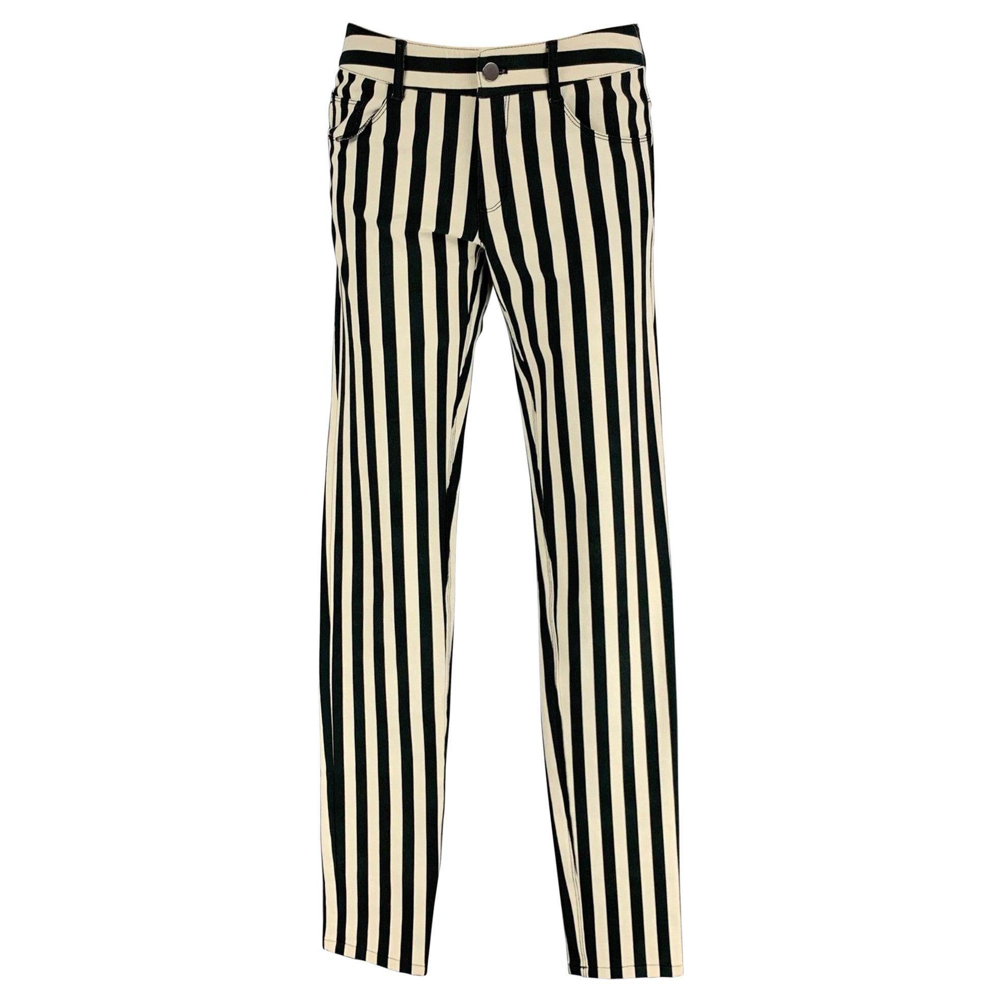 JOSEPH Size 6 Black White Cotton Stripe Skinny Jeans For Sale