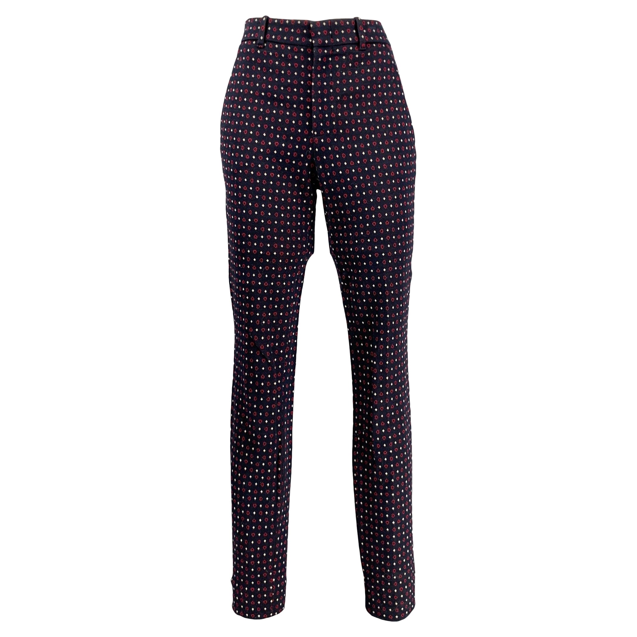 GUCCI Size 0 Navy Red Cotton Heart Narrow Leg Casual Pants For Sale