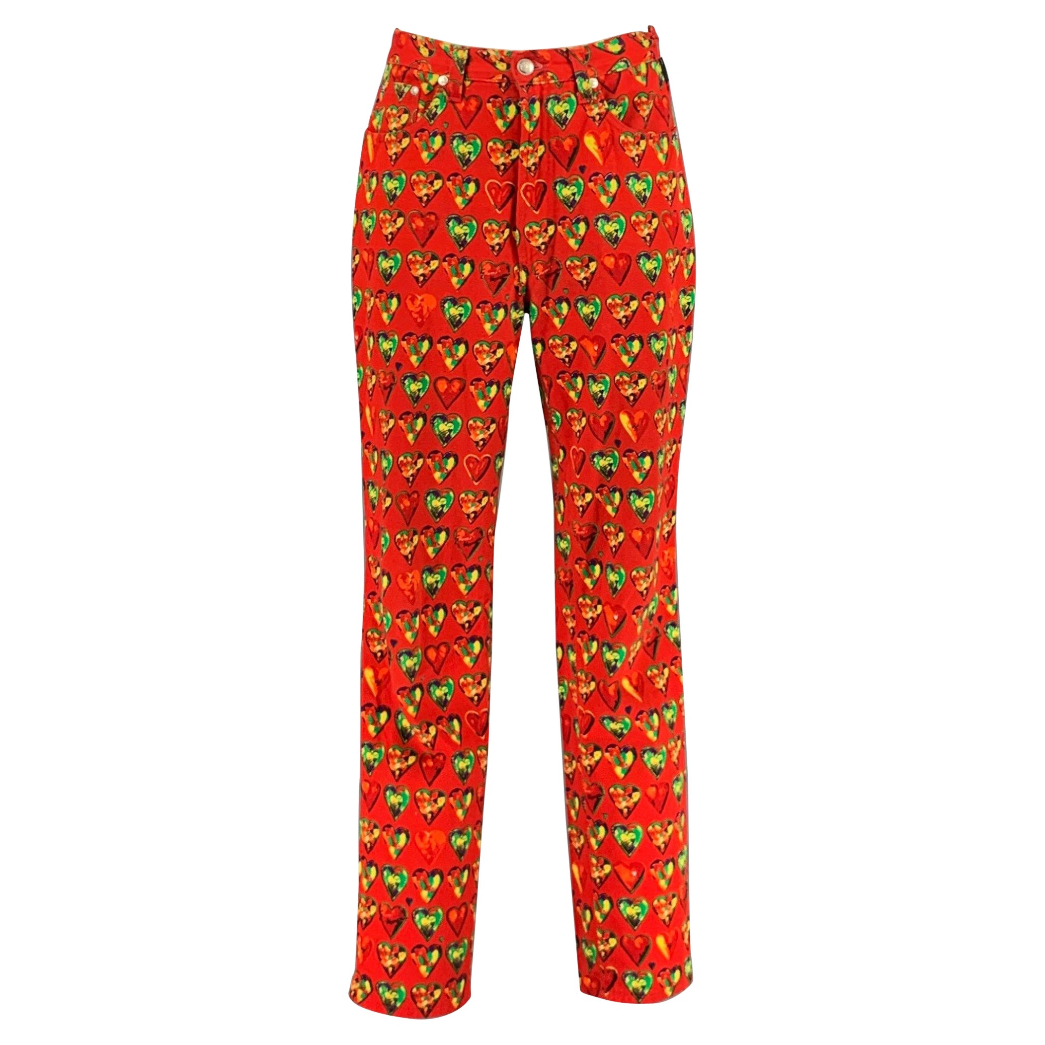 VERSACE JEANS COUTURE Size 32 Red Green Yellow Cotton Jean Cut Casual Pants For Sale