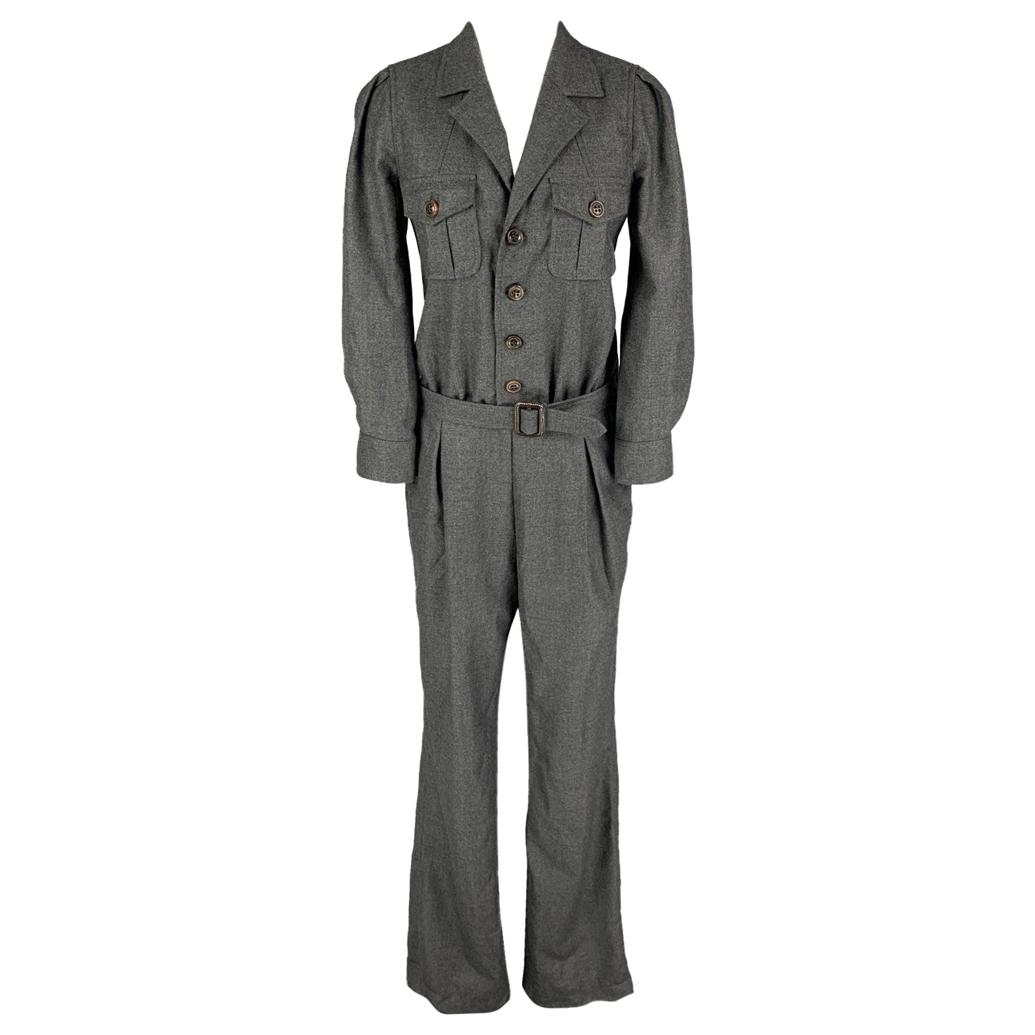 DSQUARED2 Size 10 Dark Gray Wool Belted Jumpsuit For Sale