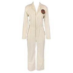 Used RALPH LAUREN Collection Size 8 Cream Cotton Long Sleeve Military Jumpsuit