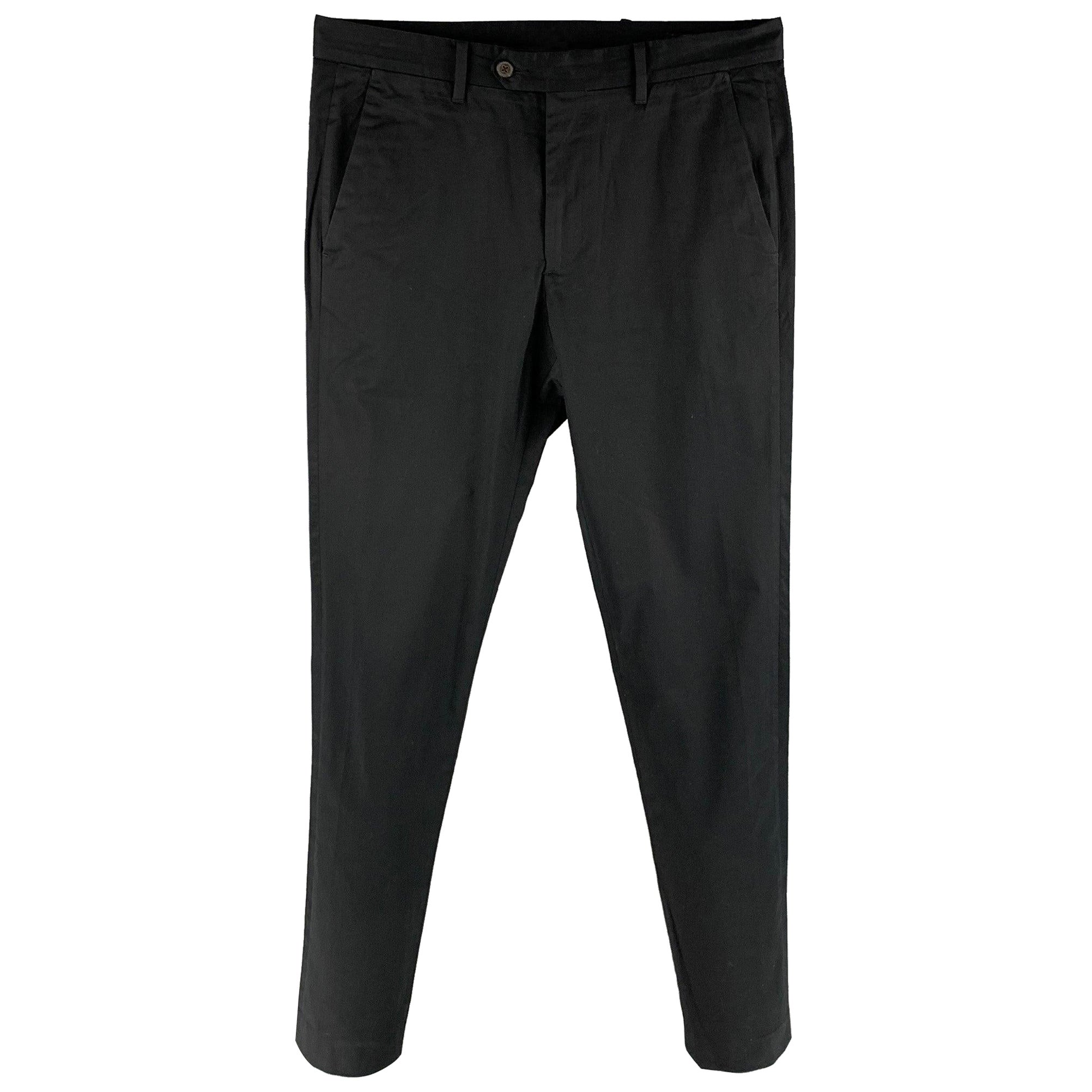 JOHN VARVATOS Size 33 Black Cotton Elastane Flat Front Casual Pants For Sale