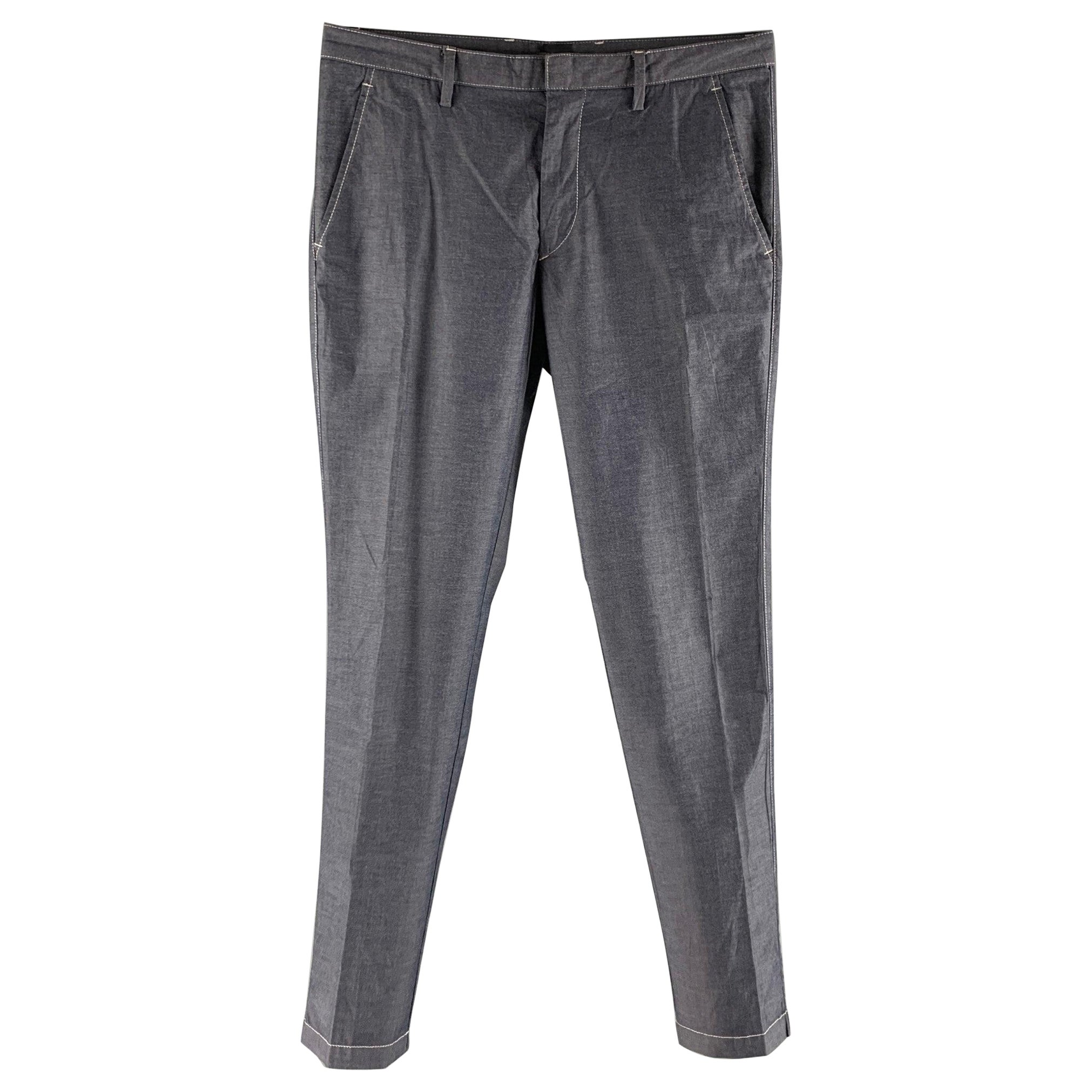 HUGO BOSS Size 30 Grey Contrast Stitch Cotton Elastane Flat Front Casual Pants For Sale