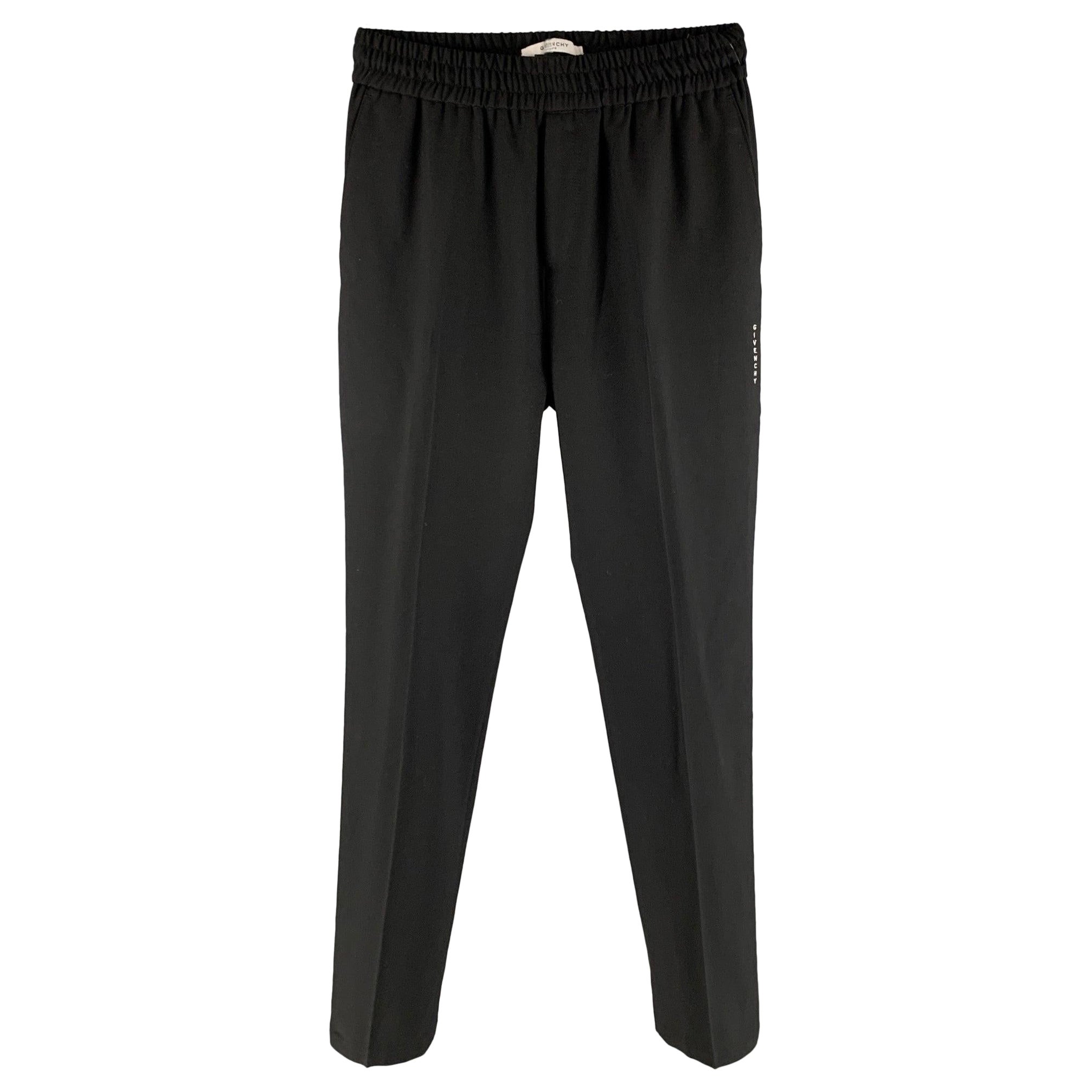 GIVENCHY Taille 30 - Pantalon casual en laine noire à ceinture élastique en vente