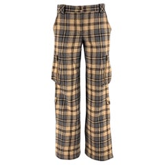MOSCHINO Taille 6 Beige Grey Virgin Wool Plaid Cargo Casual Pants
