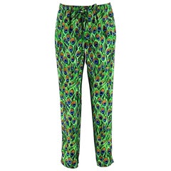 DOLCE & GABBANA Size 34 Green Multi-Color Silk Drawstring Casual Pants