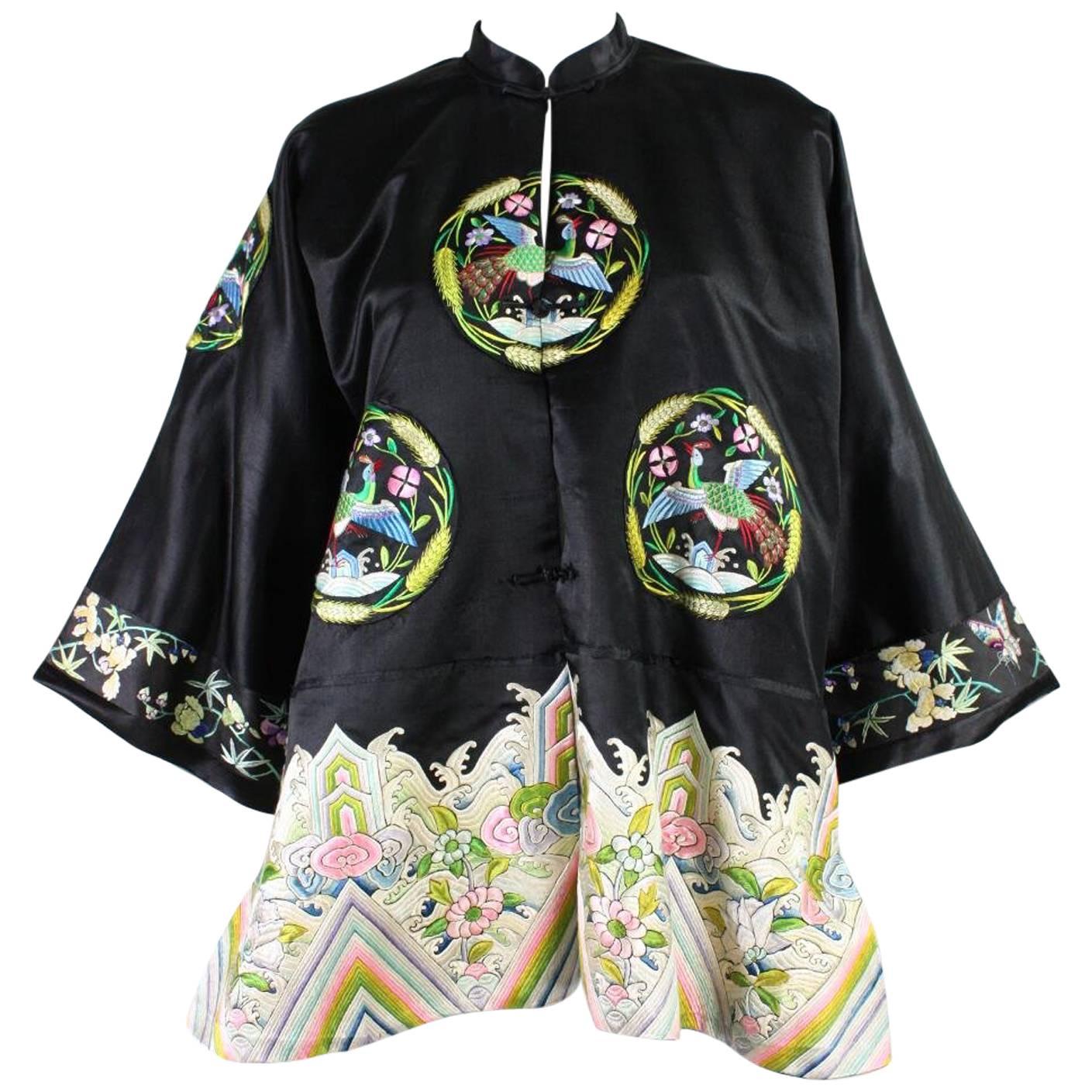 1930's Chinese Embroidered Silk Jacket For Sale