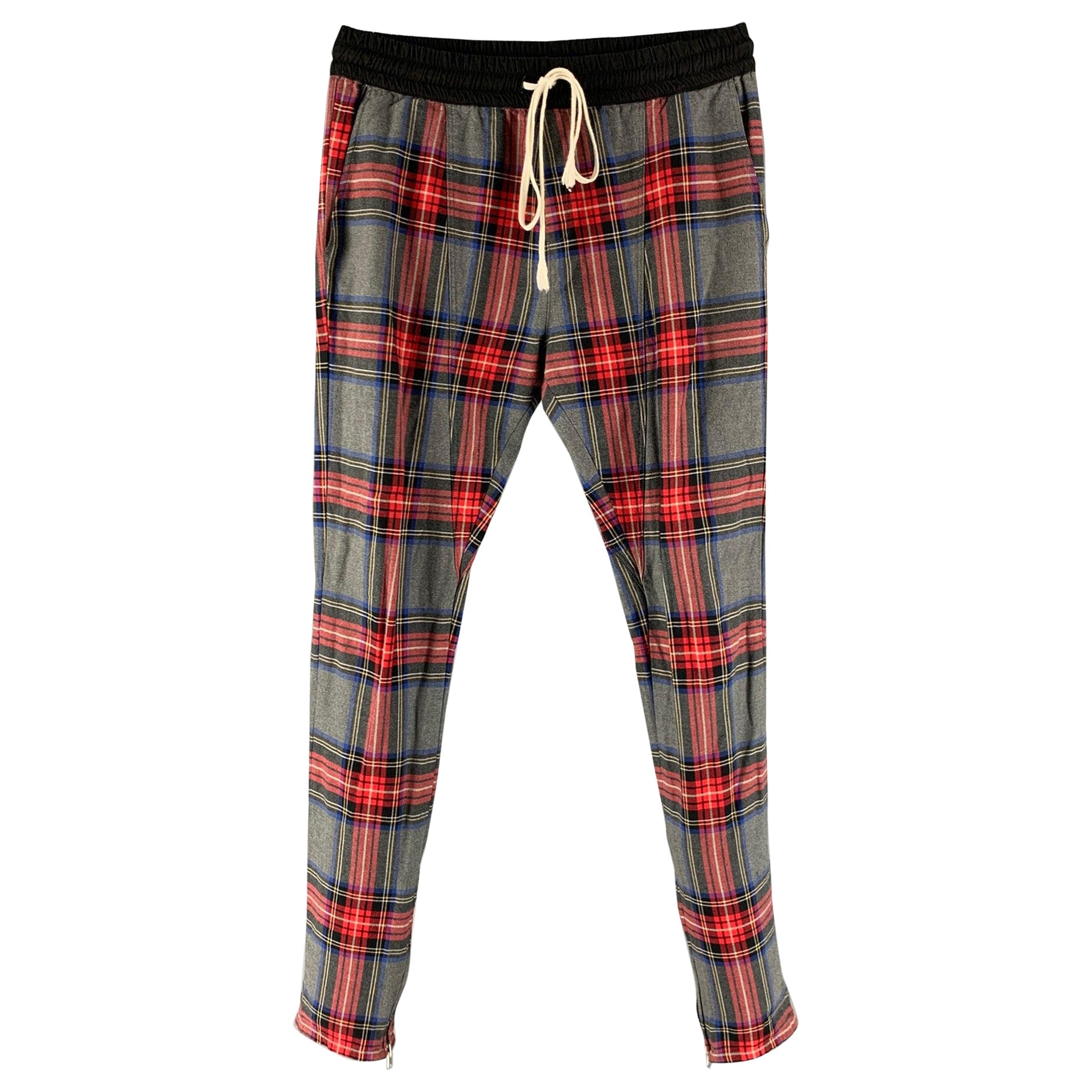 FEAR OF GOD Size S Grey Red Plaid Drawstring Casual Pants For Sale