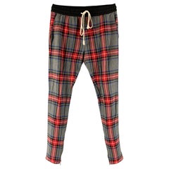 FEAR OF GOD Size S Grey Red Plaid Drawstring Casual Pants