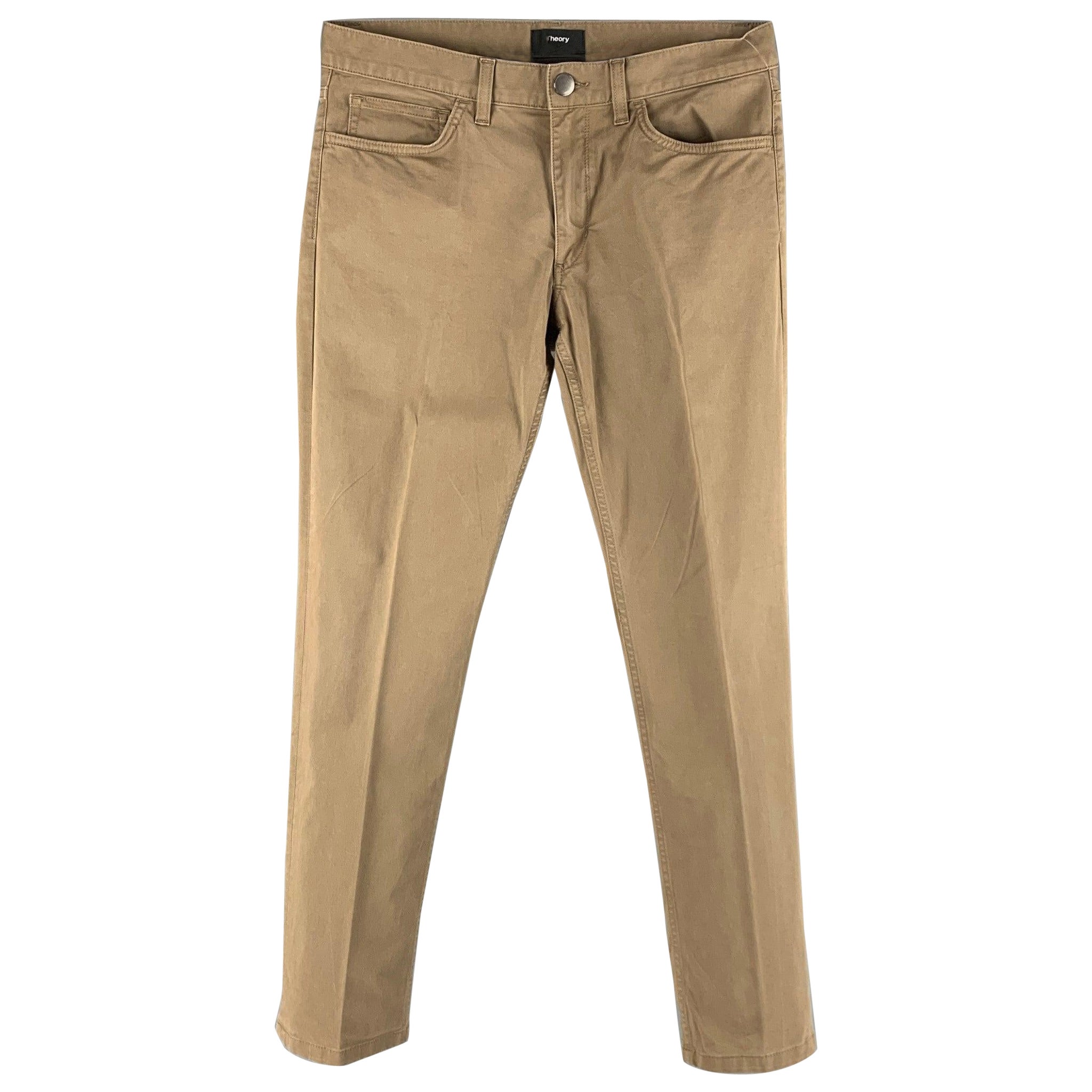 THEORY Size 30 Khaki Cotton  Elastane Zip Fly Casual Pants For Sale