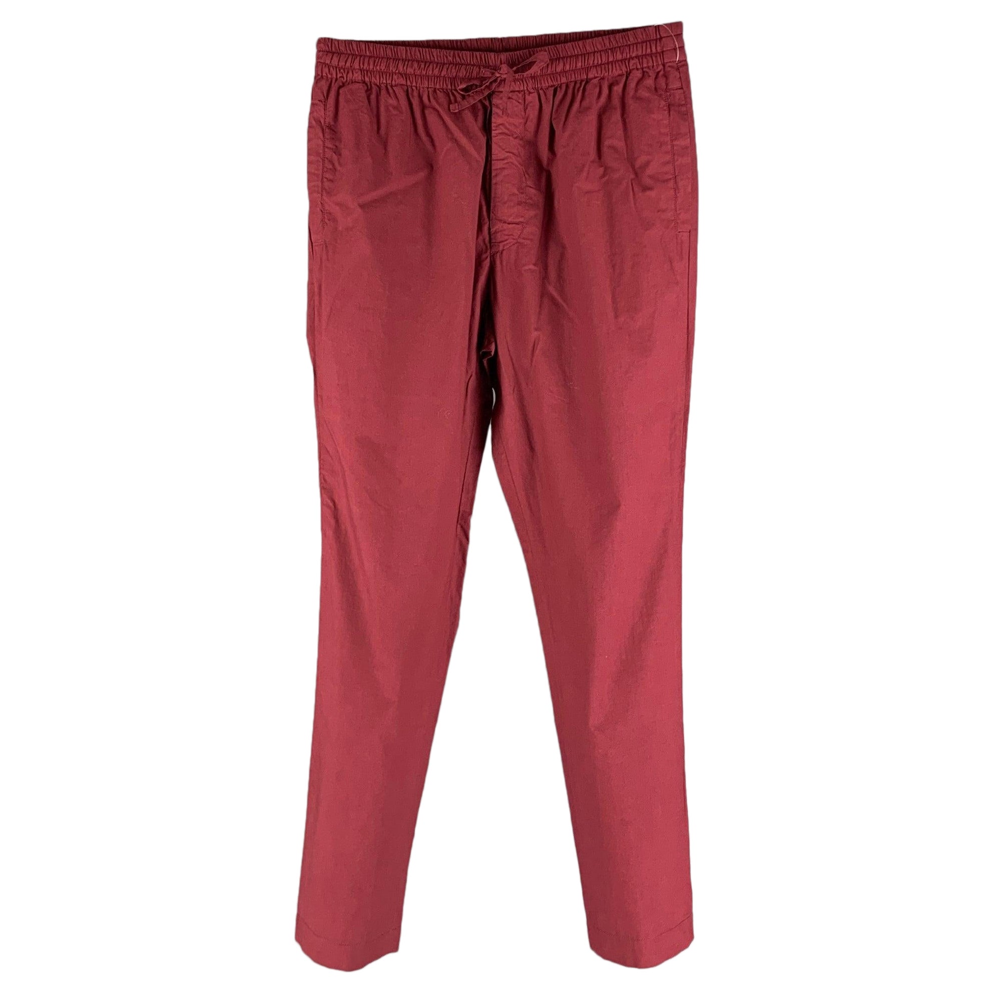 TOMAS MAIER Size M Burgundy Solid Cotton Elastic Waistband Casual Pants For Sale