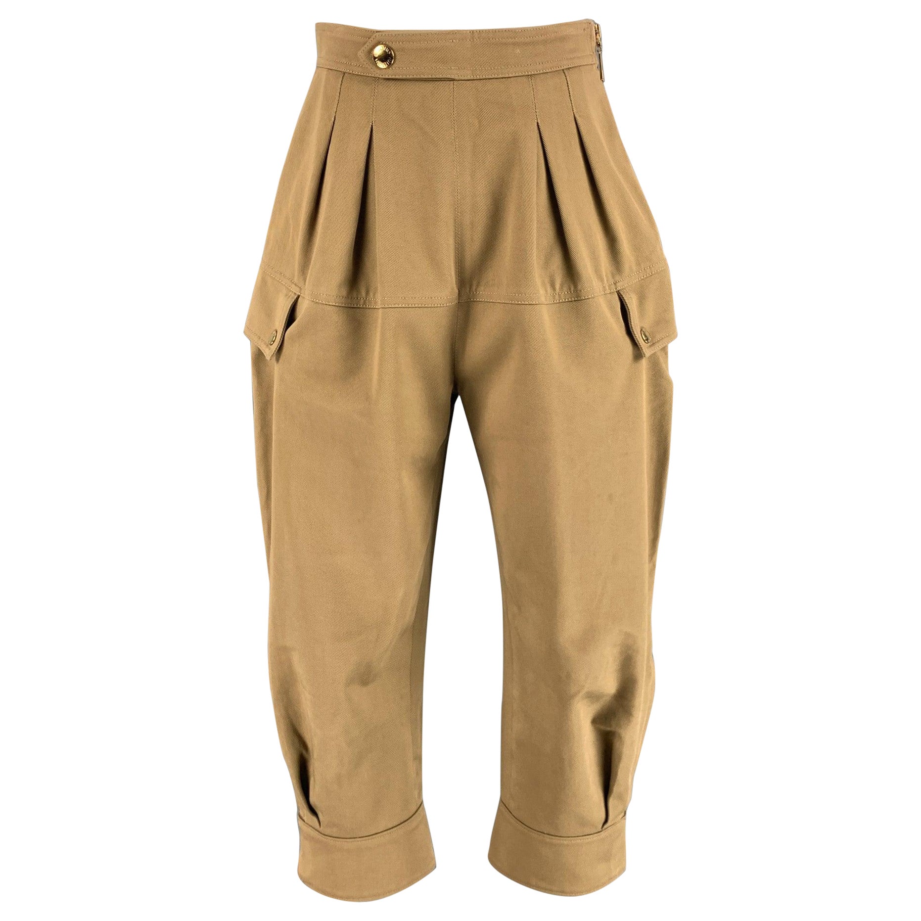 LOUIS VUITTON Size 2 Khaki Cotton Pleated Casual Pants For Sale