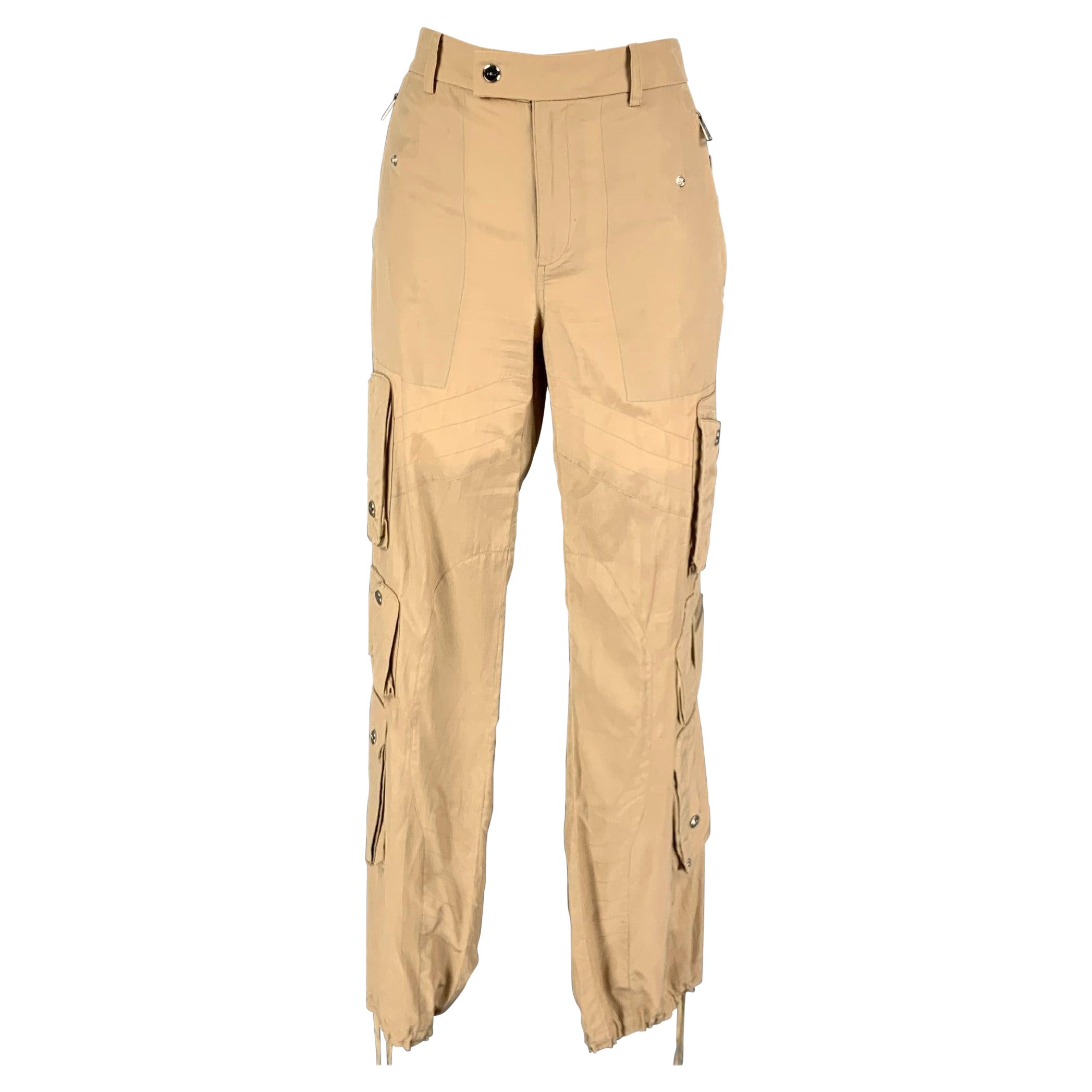 RALPH LAUREN Black Label Size 6 Beige Silk Cotton Shiny Cargo Casual Pants For Sale