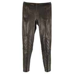 ALEXANDER MCQUEEN Size XS Black Leather Solid Zip Up Casual Pants